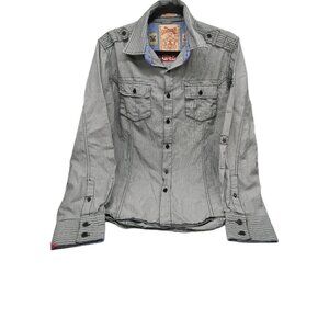 Sovereign Code Mens Shirt Size Medium Long Roll Tab Sleeve Light Gray Pocket